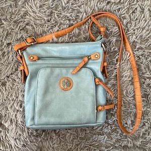 Blue and Brown Leather Purse